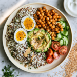 quinoa bowl with protein toppings for gut health