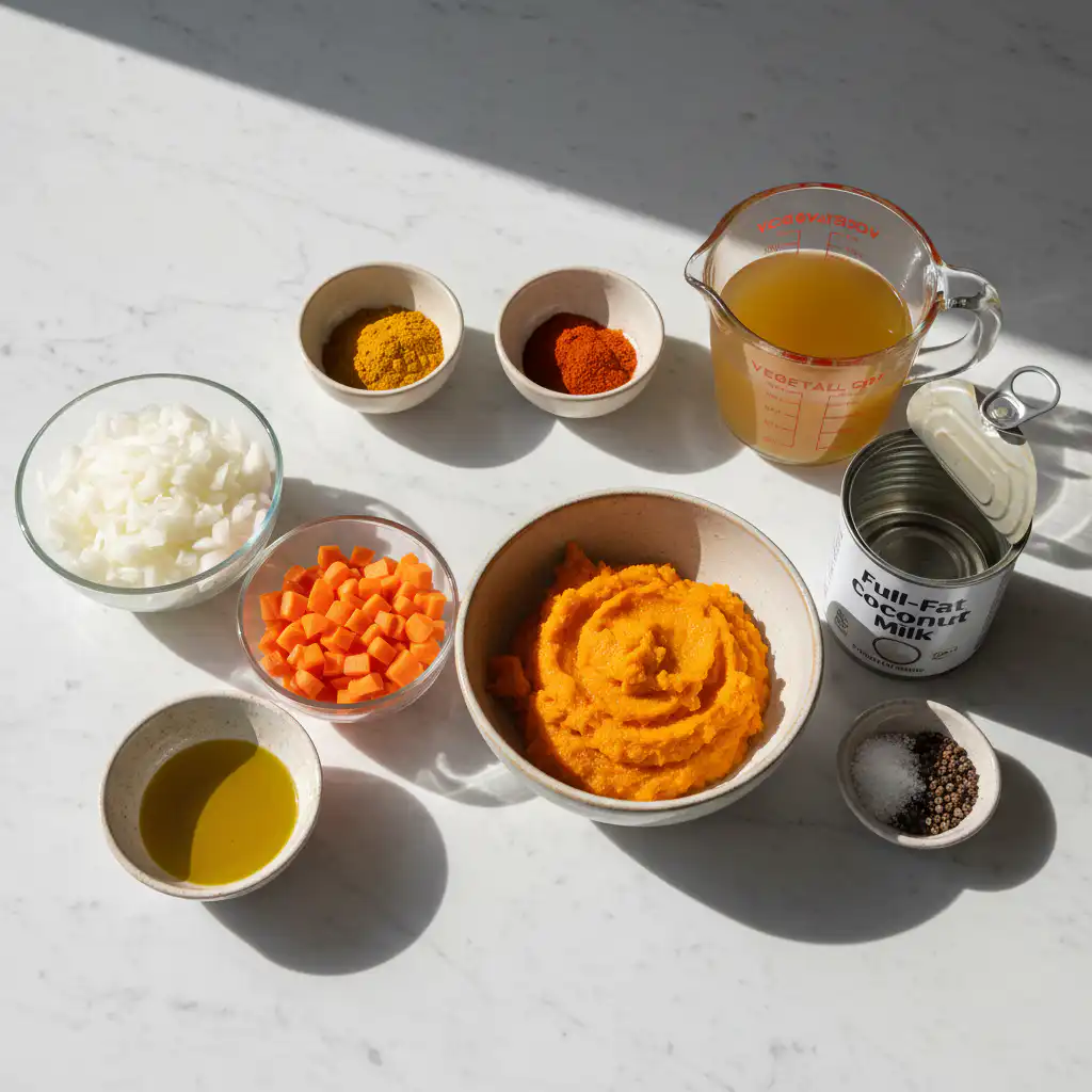 Fresh pumpkin, turmeric, ginger, and spices for anti-inflammatory pumpkin soup.
