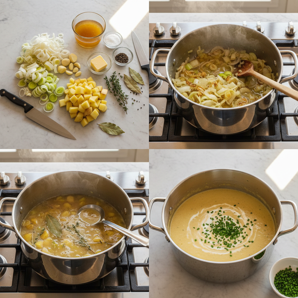 Hands dicing fresh potatoes and slicing vibrant leeks, preparing the foundational elements for the best ever creamy potato leek soup.