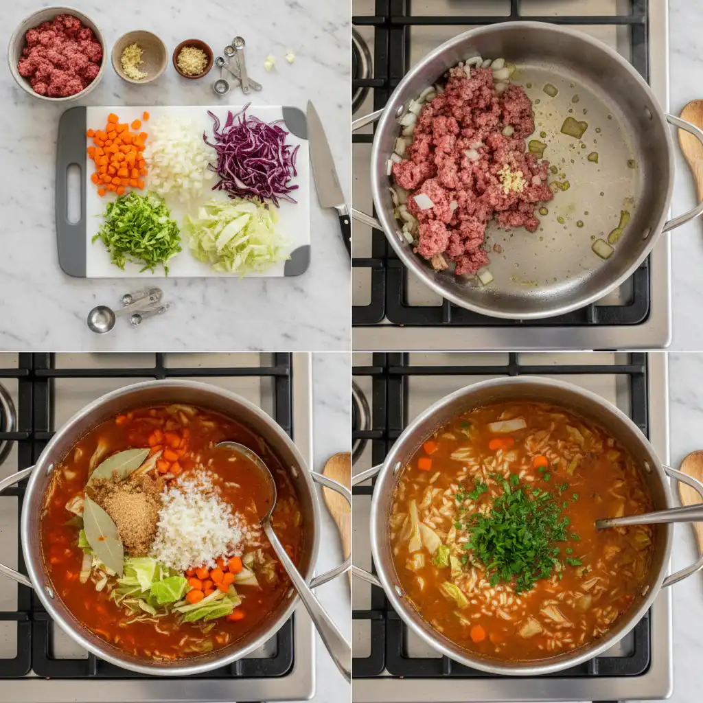 cabbage-roll-soup-prep Hands carefully dicing cabbage and onions on a cutting board, part of the preparation for cabbage roll soup.