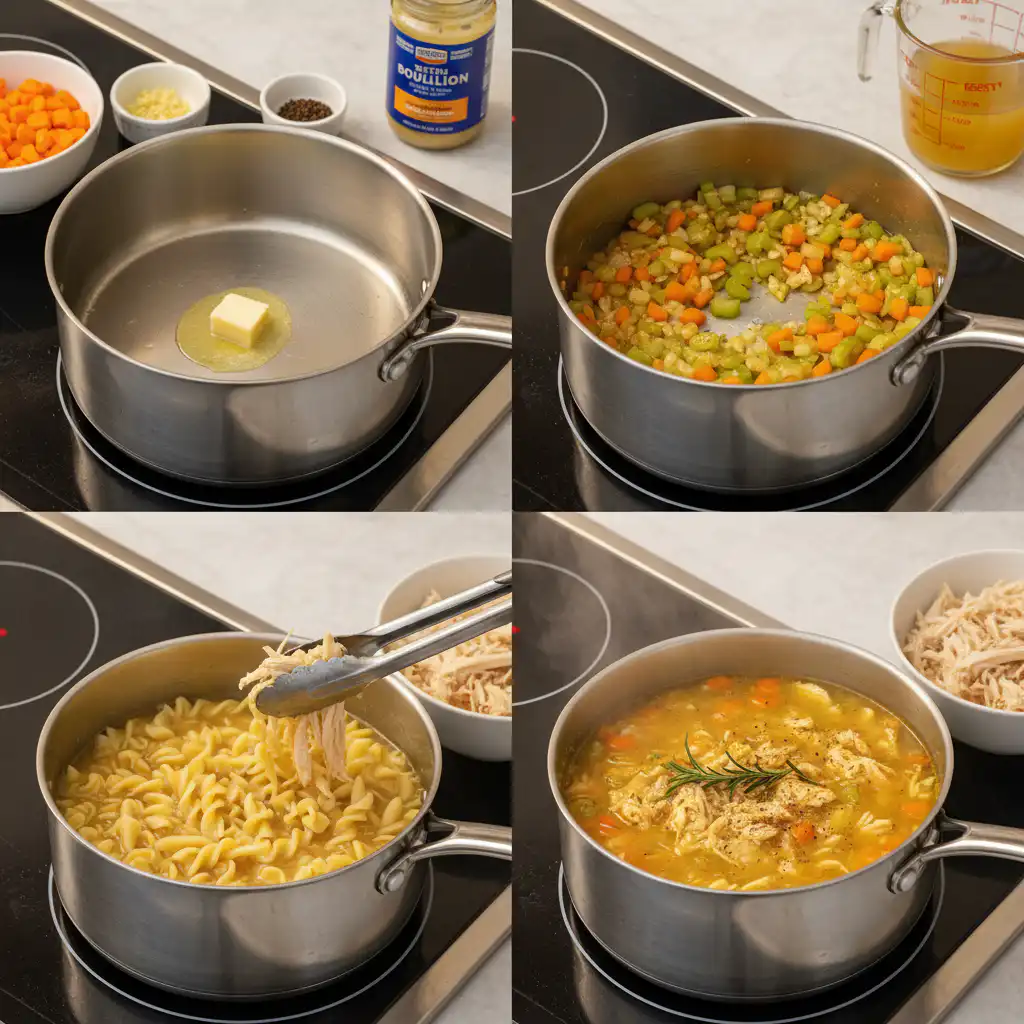 chicken-noodle-soup-homemade-prep A chef expertly chopping fresh vegetables for the homemade chicken noodle soup base.