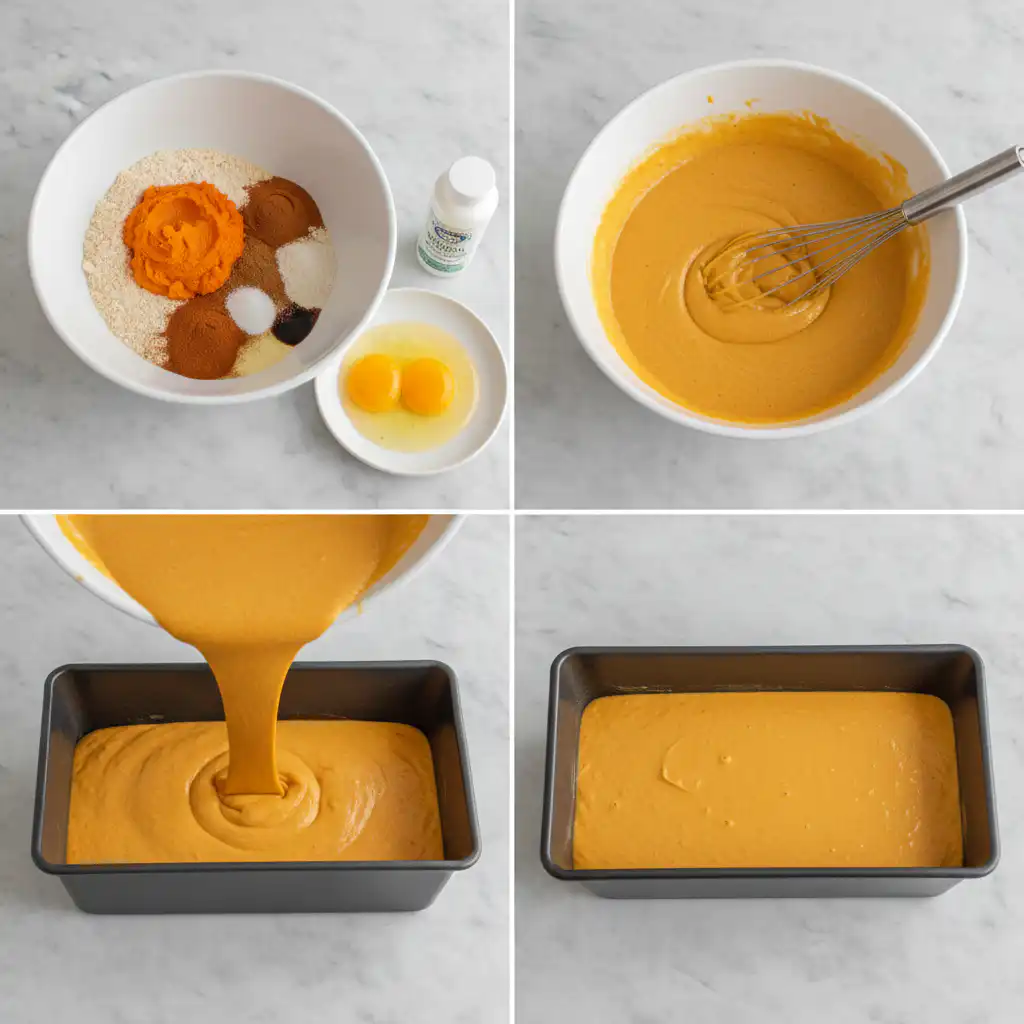 keto-pumpkin-bread-almond-flour-prep Mixing almond flour with pumpkin puree in a bowl for keto pumpkin bread.
