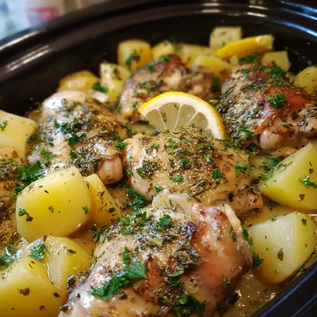 Mediterranean Crockpot Lemon Herb Chicken