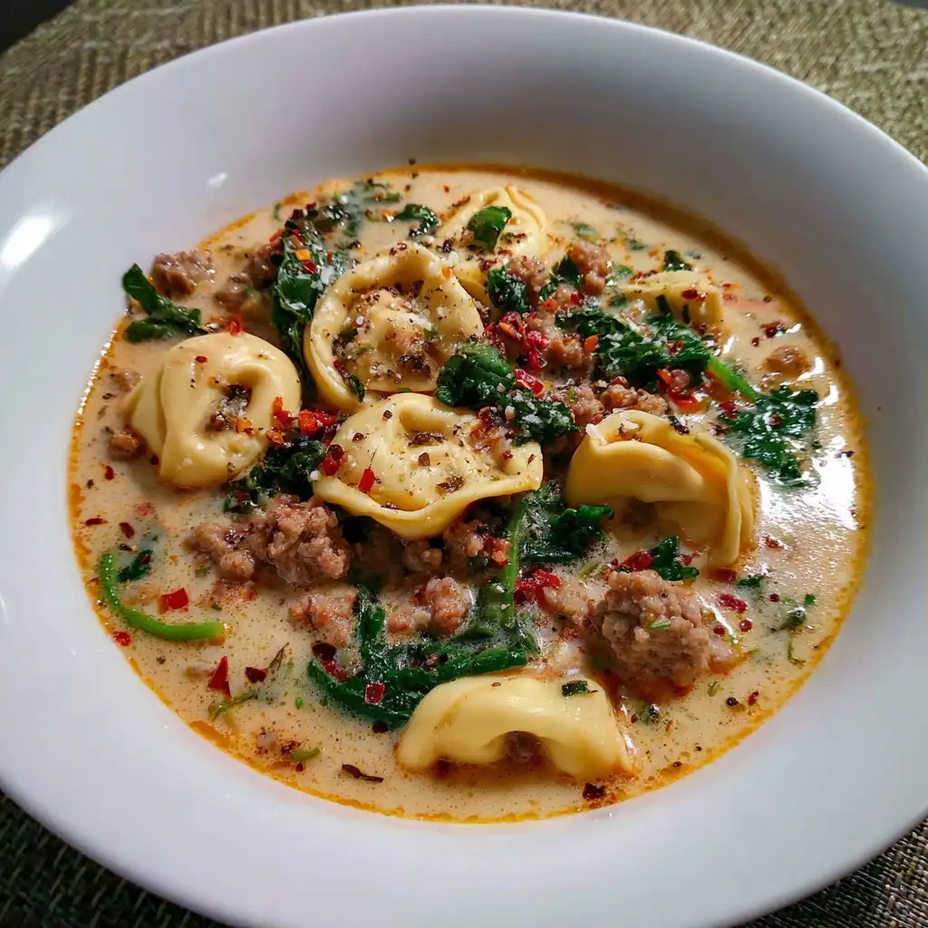 Quick Tortellini Soup with Sausage and Spinach
