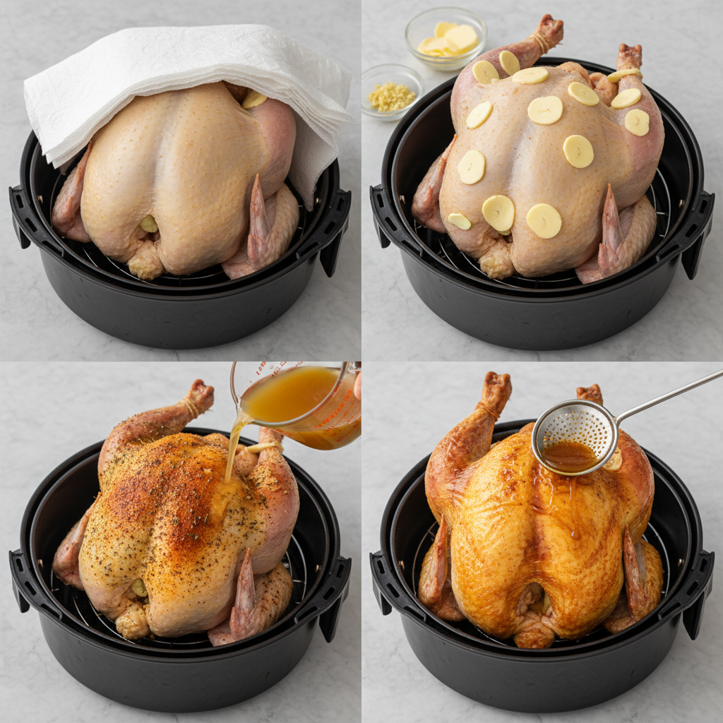 Preparing an easy air fryer whole turkey for Thanksgiving with simple steps.