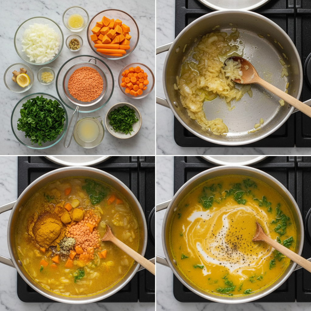 anti-inflammatory-golden-turmeric-lentil-soup-prep Sautéing aromatics for anti-inflammatory golden turmeric lentil soup.
