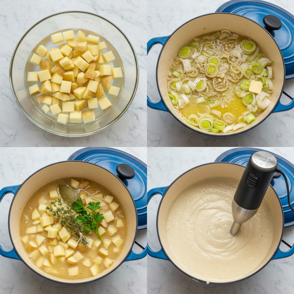 Chopping vibrant leeks and creamy potatoes for the best ever potato leek soup.