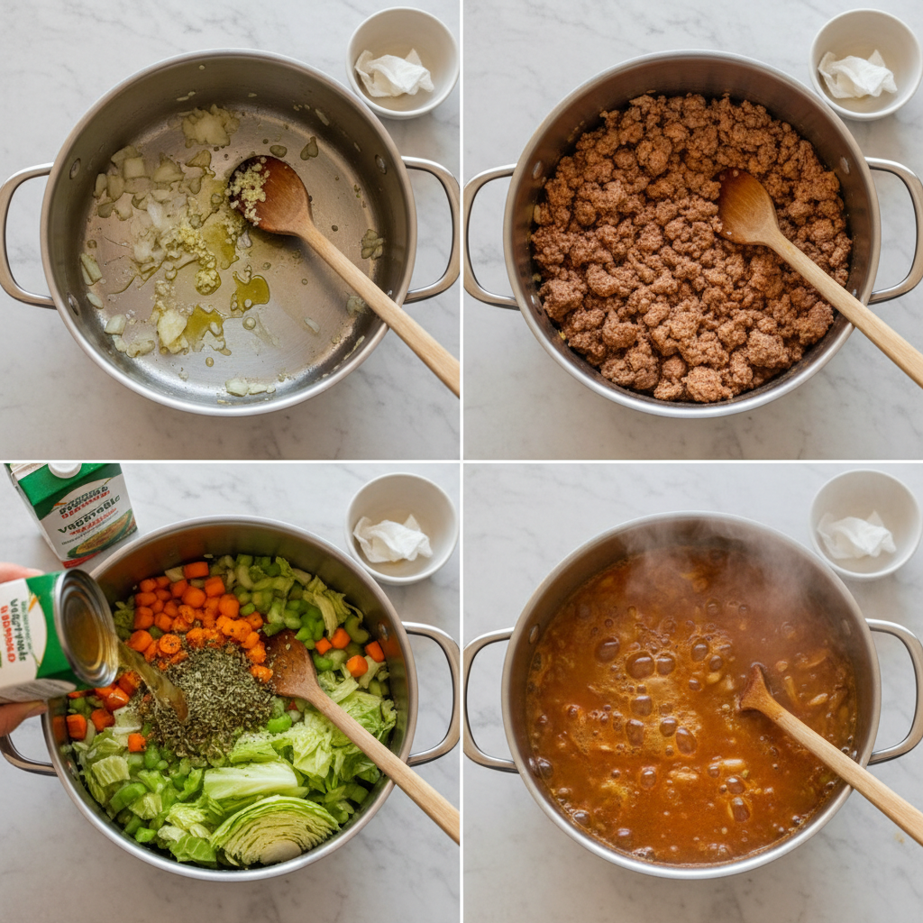 cabbage-soup-for-healthy-weight-loss-prep Chopped cabbage and other vegetables being prepped for healthy cabbage soup for weight loss.