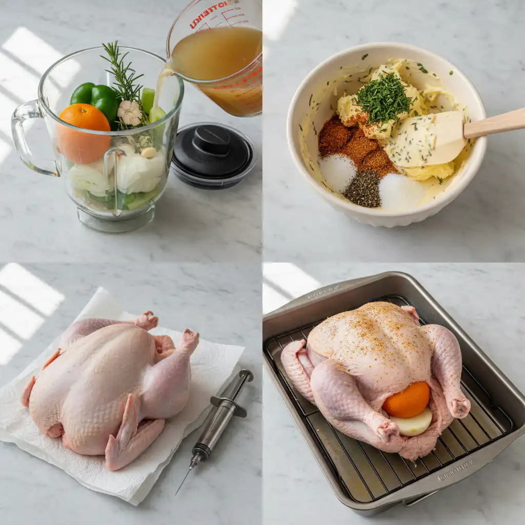 Preparing a cajun turkey thanksgiving oven roasted by rubbing with spices and herbs.
