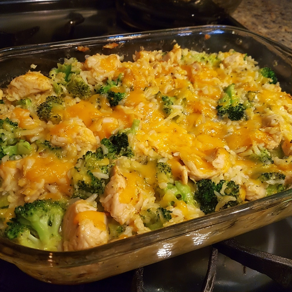 Cheesy Broccoli Chicken and Rice Casserole