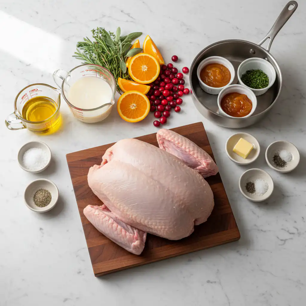 cranberry-orange-glazed-turkey-breast-ingredients Fresh cranberries and juicy oranges for cranberry orange glazed turkey breast.