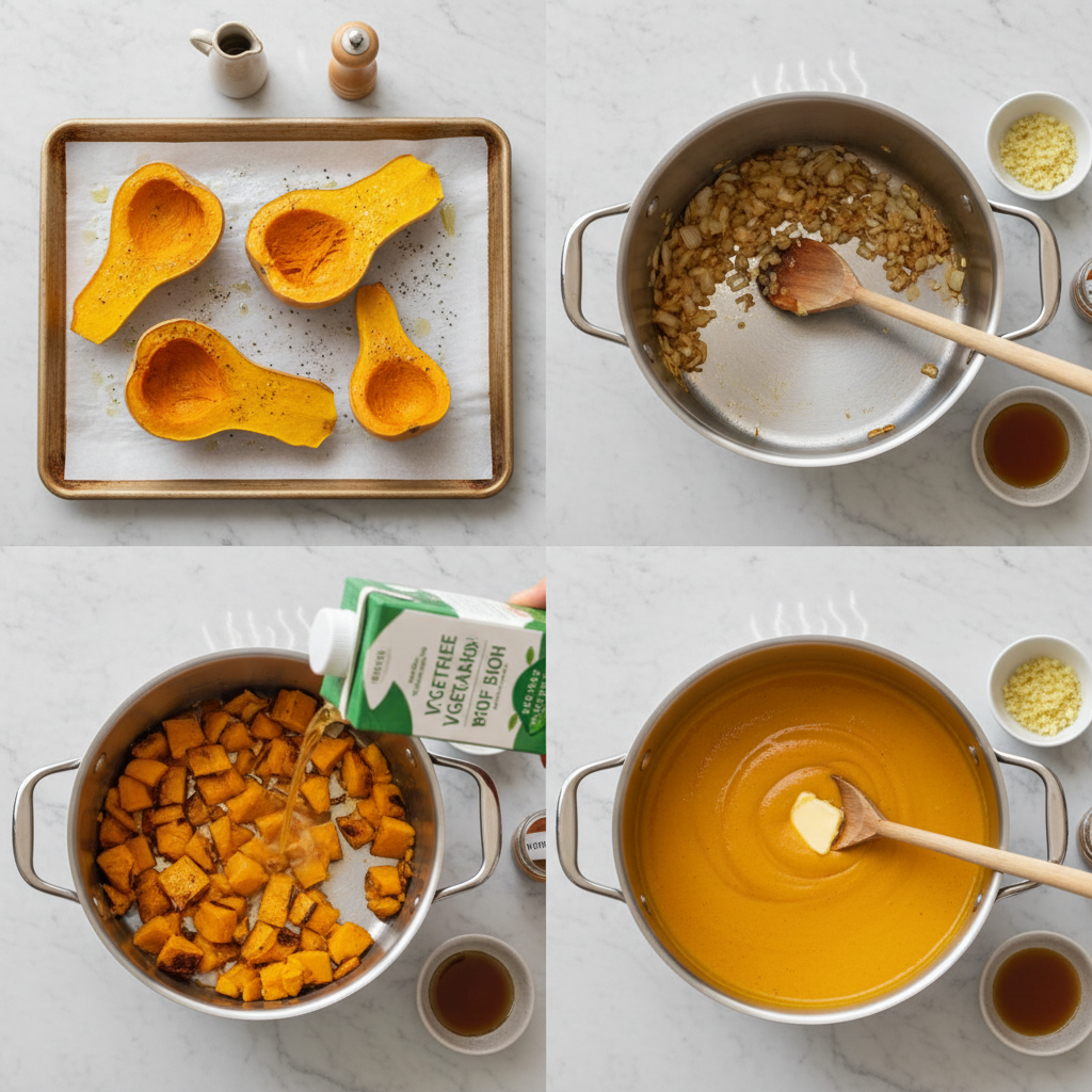 creamy-roasted-butternut-squash-soup-dairy-free-prep Hands chopping vibrant orange roasted butternut squash for creamy roasted butternut squash soup (dairy-free).