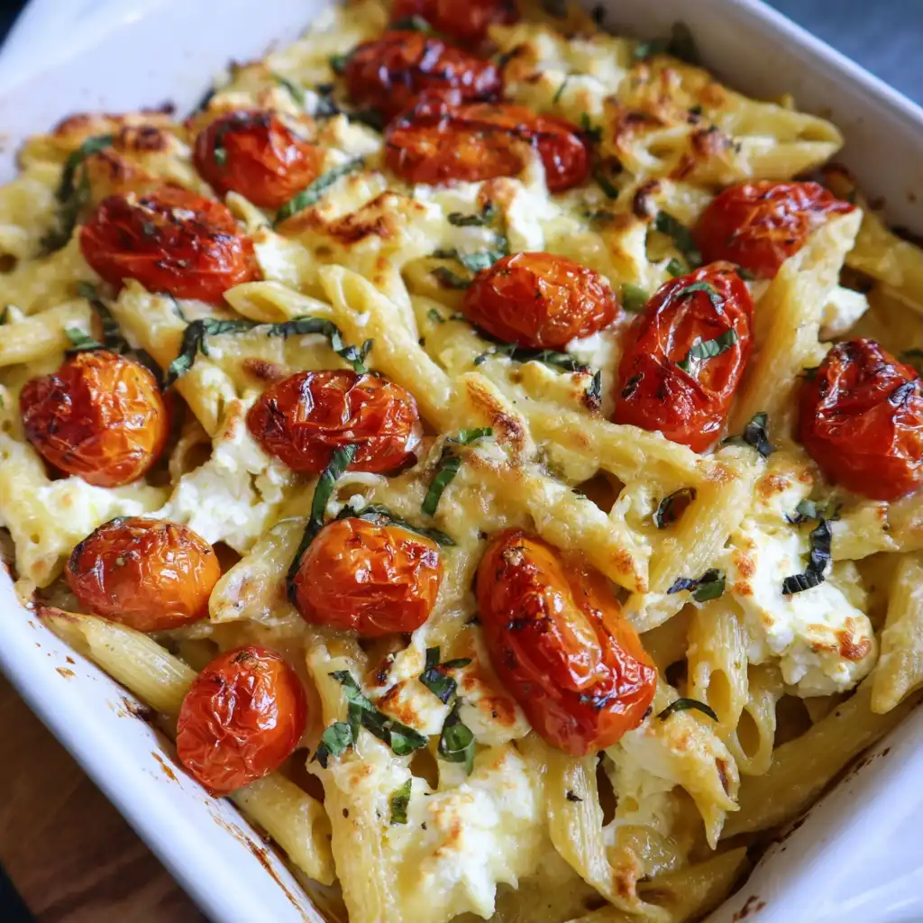 Easy Tomato Feta Pasta Bake