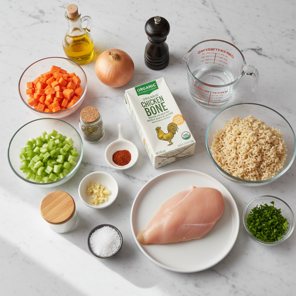 Fresh ingredients for gut healing bone broth soup, including vibrant vegetables and herbs.
