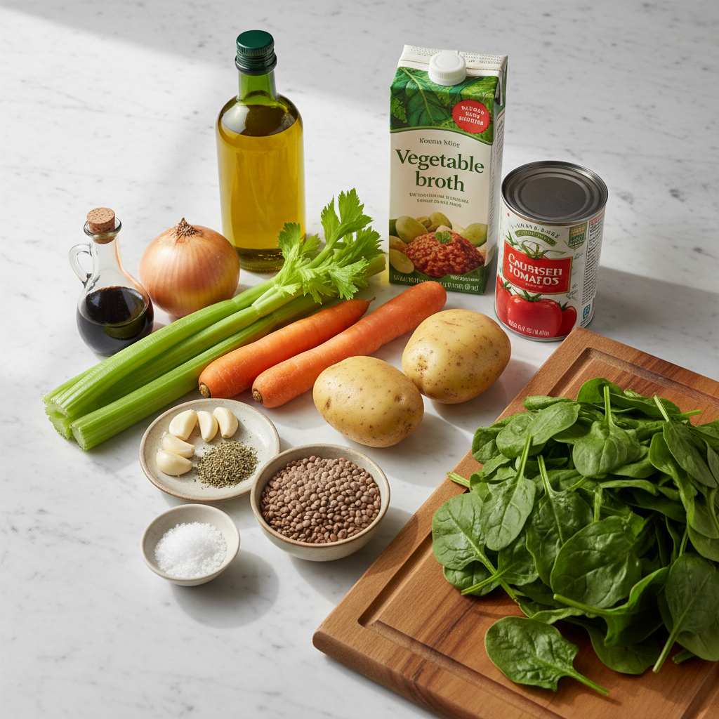 high-fiber-lentil-vegetable-soup-ingredients Fresh vegetables and lentils for high fiber lentil vegetable soup