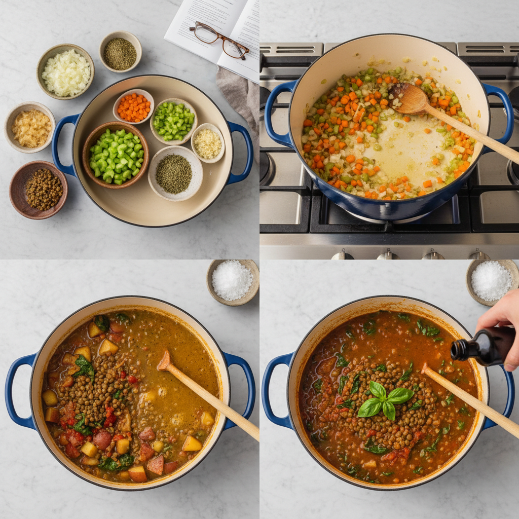 high-fiber-lentil-vegetable-soup-prep Chopping vegetables for high fiber lentil vegetable soup