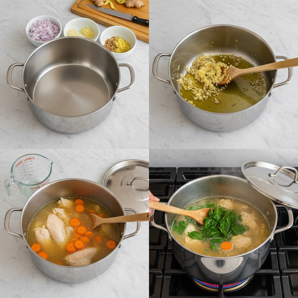 Chopping fresh ginger and garlic for immune boosting ginger garlic chicken soup.