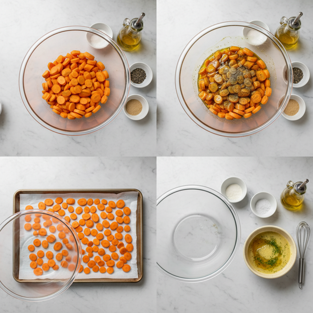 Chopped carrots tossed with lemon juice, olive oil, and herbs for lemon herb roasted carrots.
