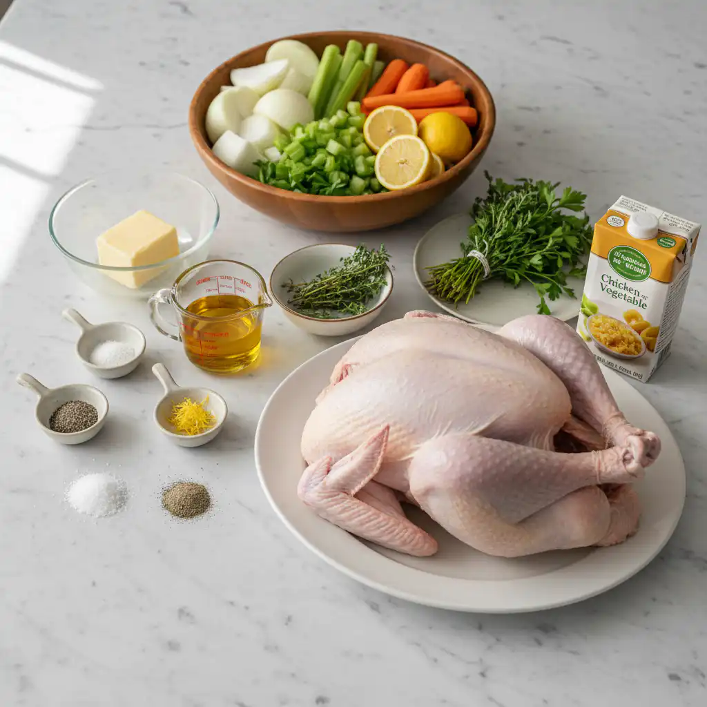 lemon-herb-roasted-turkey-easy-ingredients Fresh lemons, fragrant herbs like rosemary and thyme, and spices for an easy lemon herb roasted turkey.