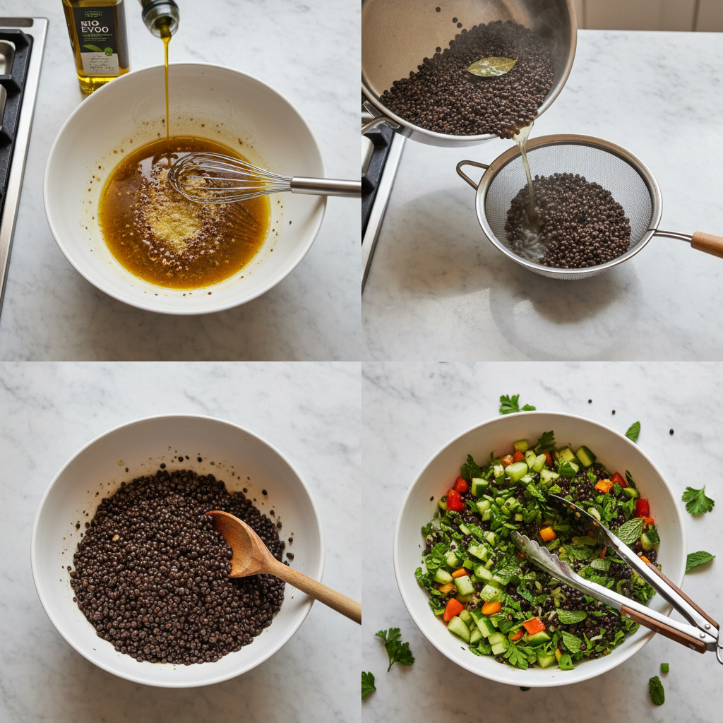 mediterranean-lentil-salad-with-herbs-prep Chopping fresh herbs and vegetables for mediterranean lentil salad with herbs.