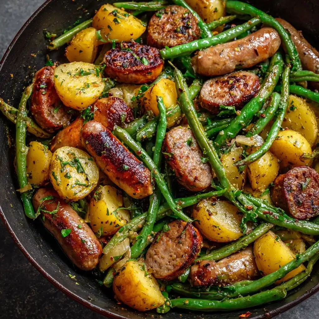One Pan Sausage Green Beans and Potatoes