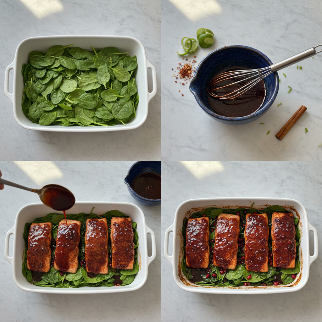 pomegranate-glazed-salmon-fillets-prep Salmon fillets being brushed with a rich pomegranate glaze during preparation.