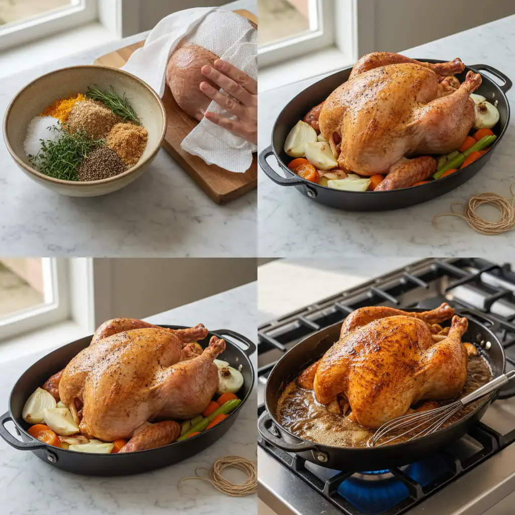 Close-up of hands preparing spiced orange rosemary glazed turkey thighs, applying the glaze.