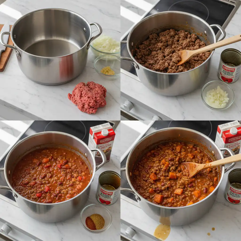 Hands preparing the ingredients for an easy sweet potato chili recipe, chopping vegetables.